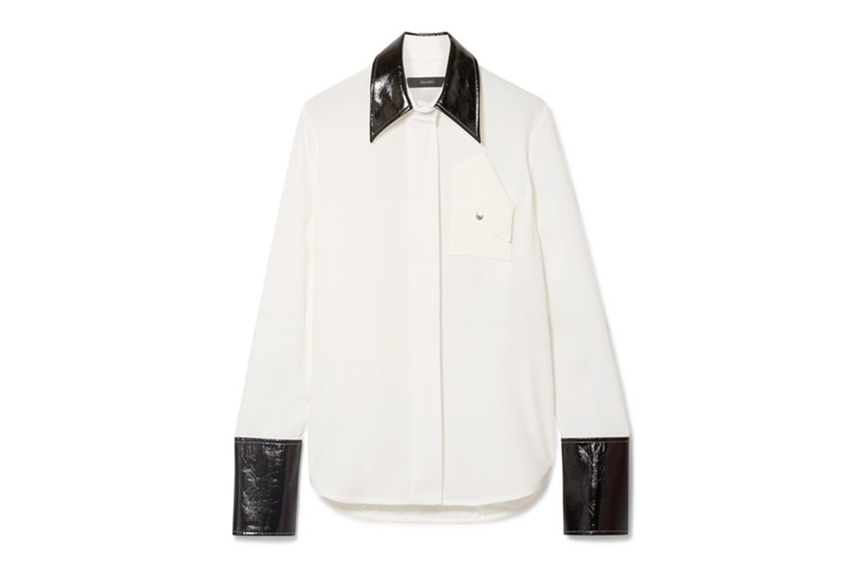 Ellery Thesis Oversized Faux Patent Leather-Trimmed Crepe Shirt