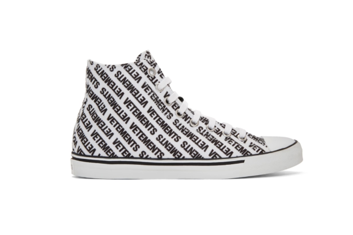 Vetements White & Black Canvas Logo High-Top Sneakers