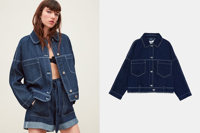ZARA DENIM JACKET WITH CONTRAST TOPSTITCHING