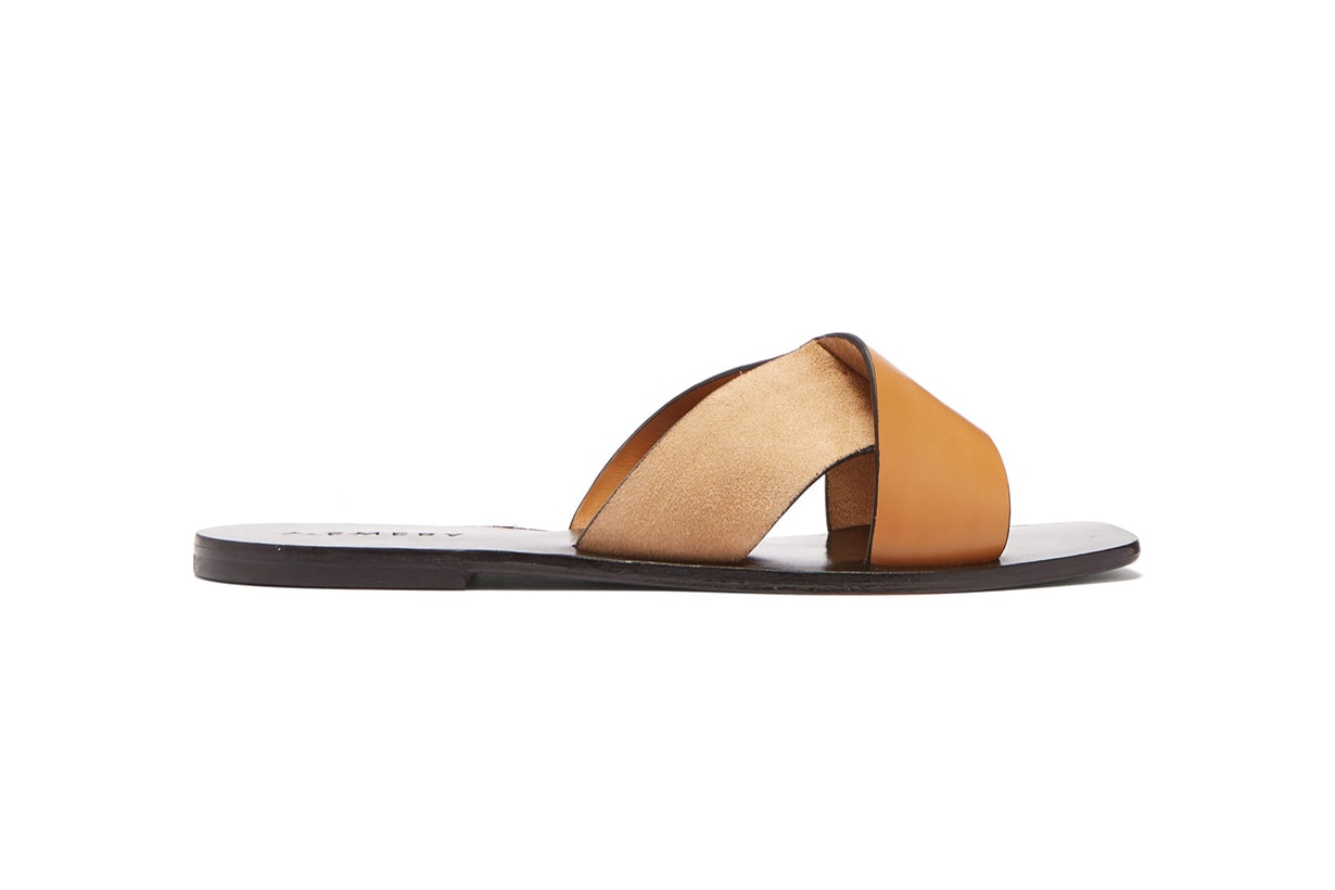 Ada Cross-Strap Leather and Suede Slides