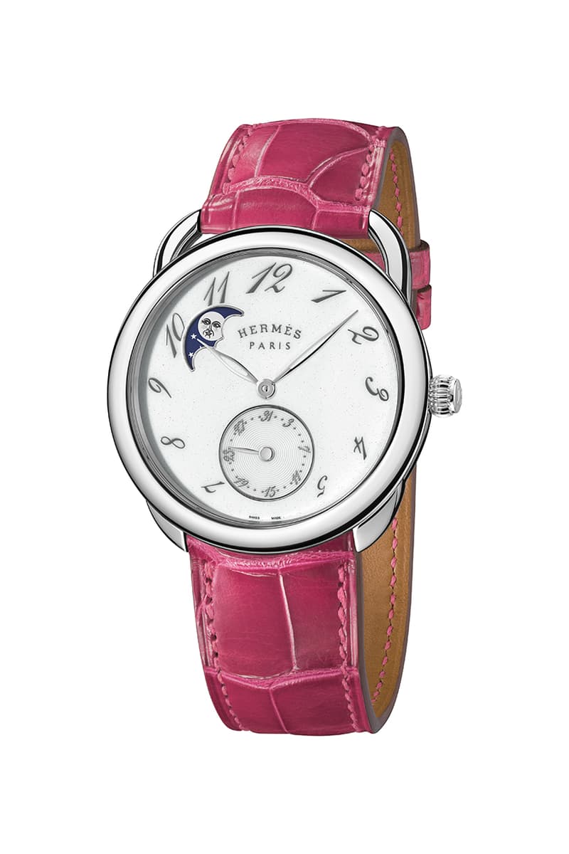 Hermes Arceau Petite lune raspberry alligator strap