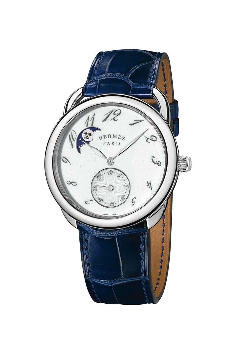 Hermes Arceau Petite lune sapphire blue alligator strap