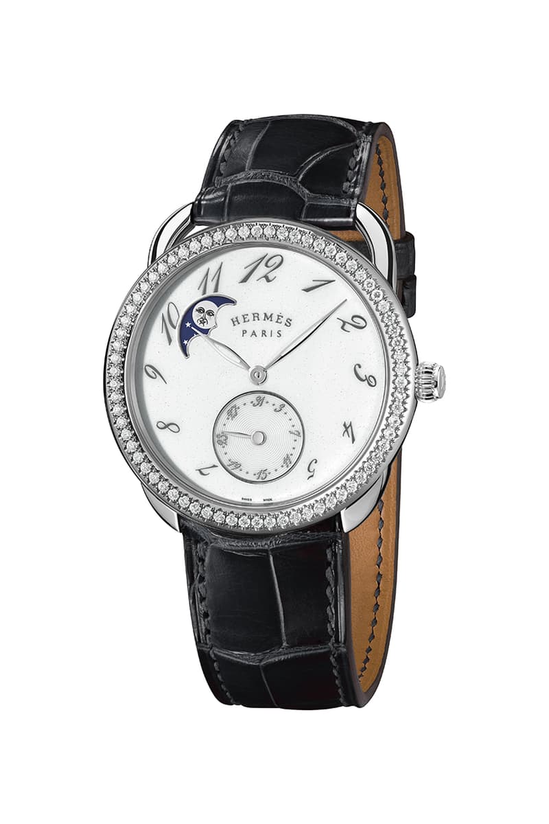 Hermes Arceau Petite lune with diamonds black alligator strap
