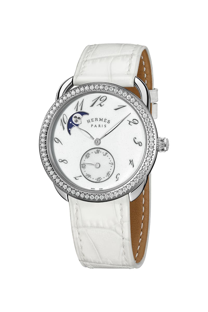 Hermes Arceau Petite lune with diamonds chantilly alligator strap