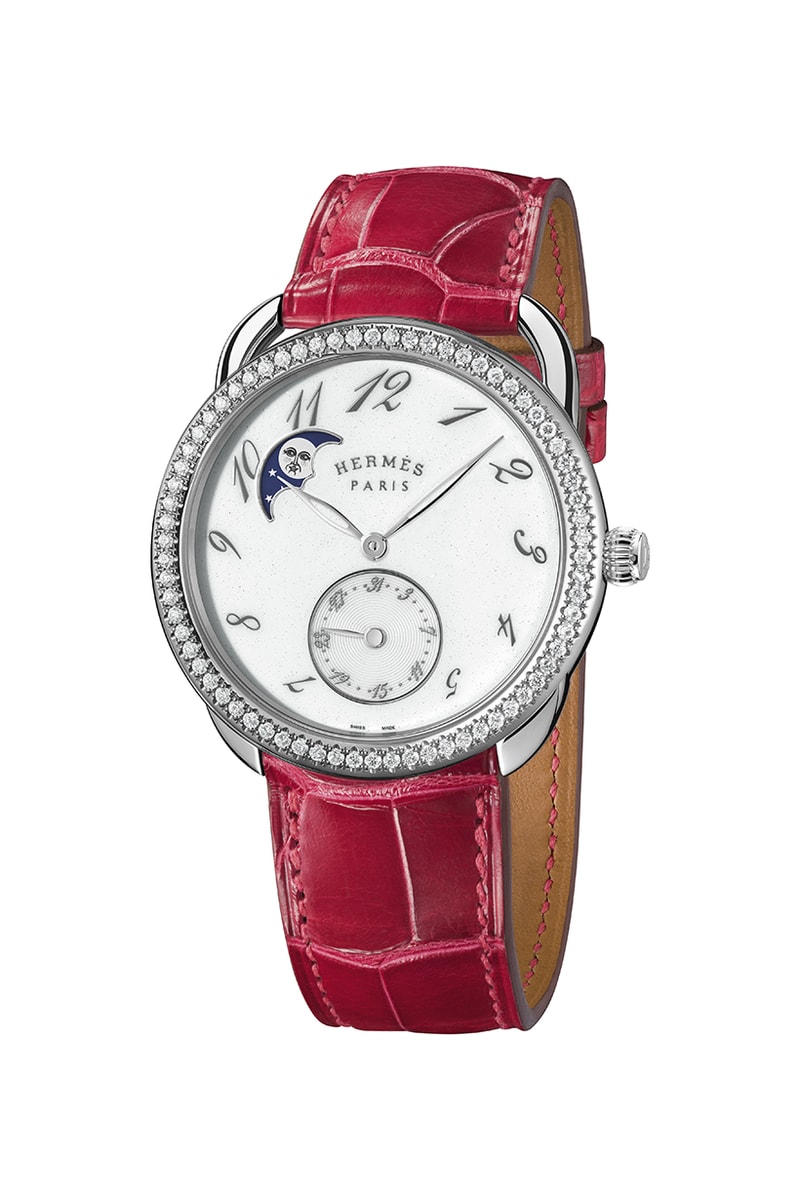 Hermes Arceau Petite lune with diamonds ember alligator strap