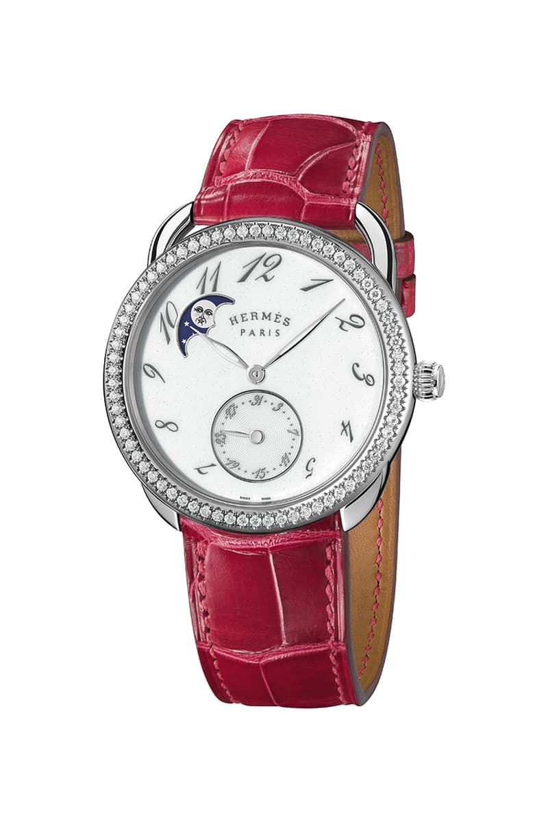 Hermes Arceau Petite lune with diamonds ember alligator strap