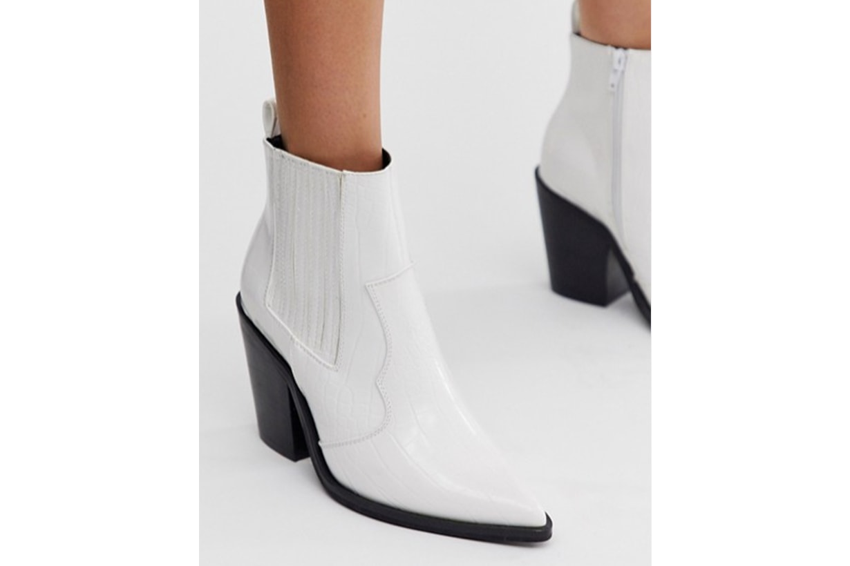 ASOS DESIGN Elliot Western Boots in White Croc