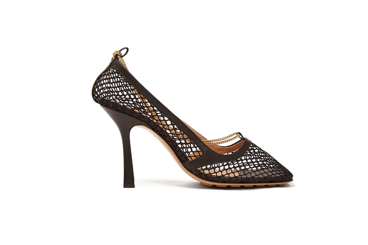 Chain-Embellished Mesh Pumps