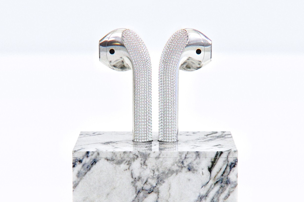 apple airpods custom diamond designer Ian delucca art gold marble