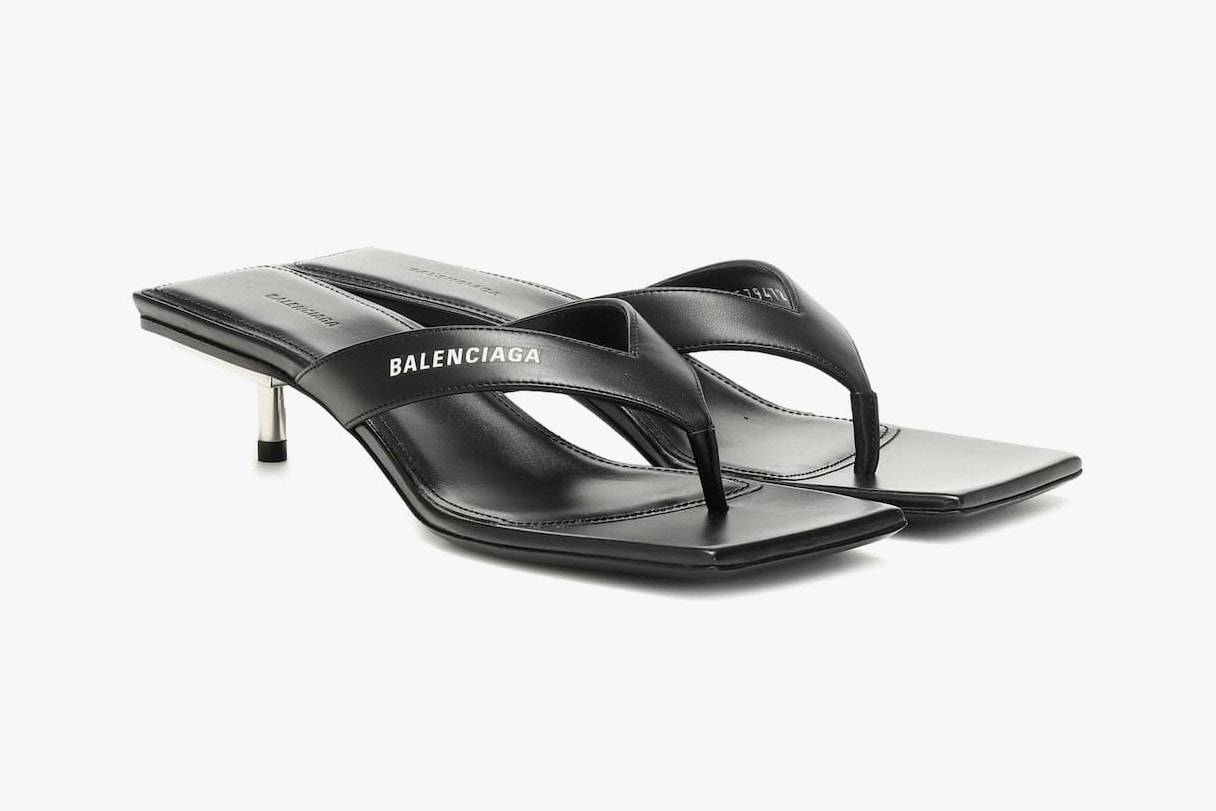 balenciaga flip flop sandal heel black leather metal 40