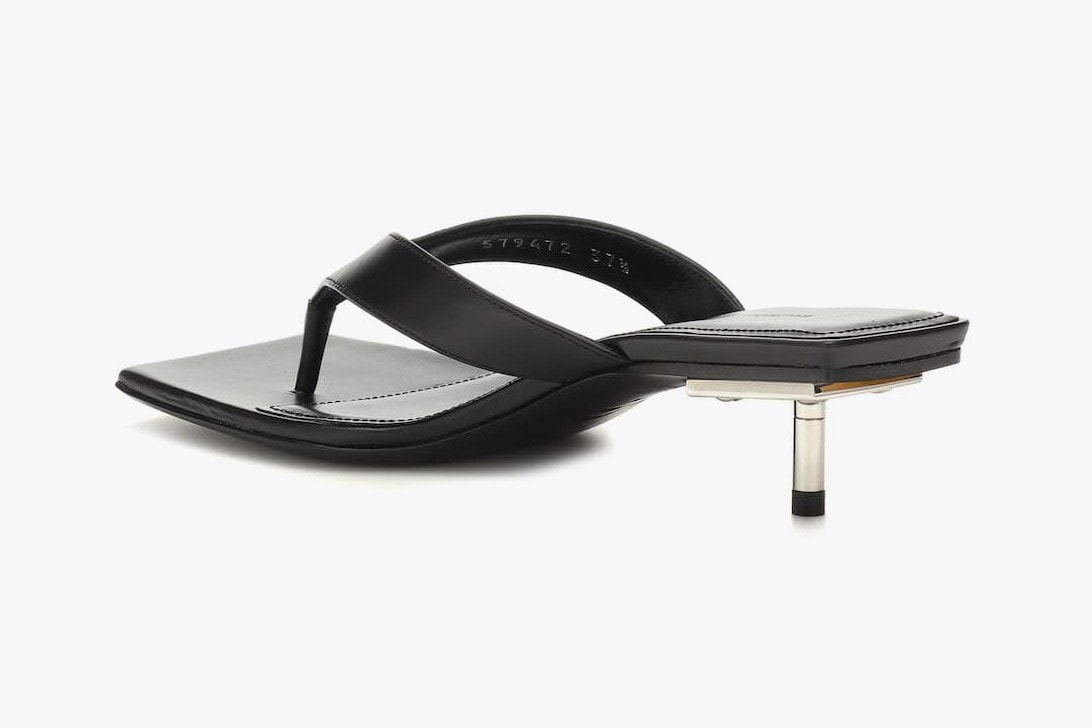 balenciaga flip flop sandal heel black leather metal 40