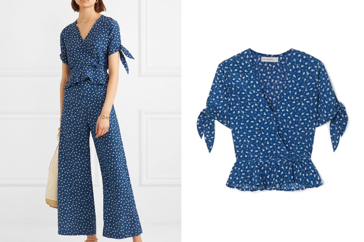 Lucy Ruffled Floral-Print Crepe Wrap Top
