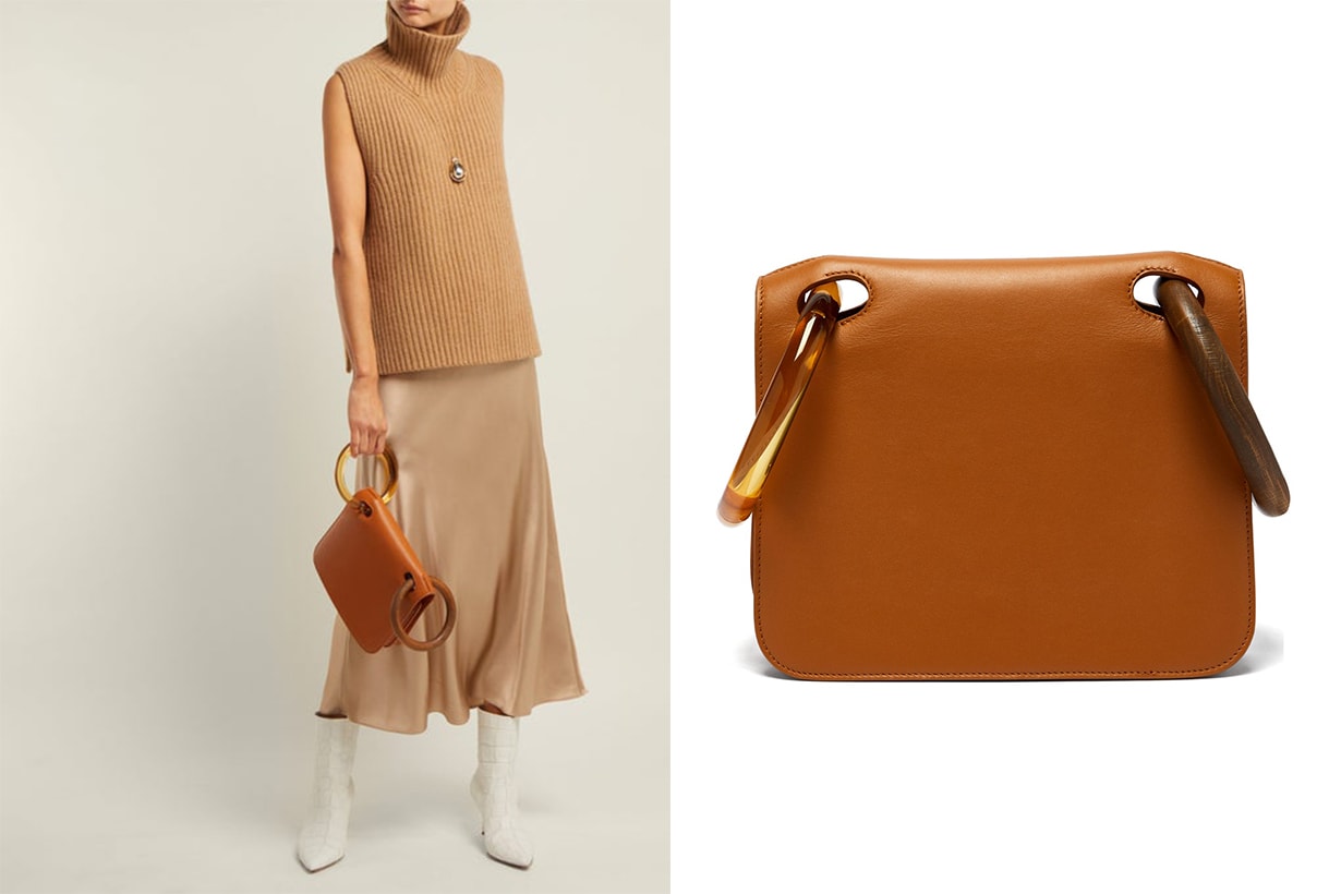 Neneh Wooden-Handle Leather Clutch