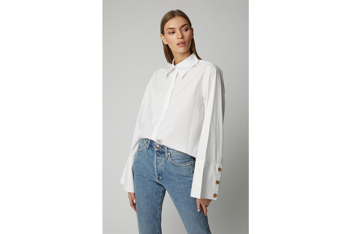 Nobody Denim Studio Bell-Sleeve Cotton-Poplin Shirt