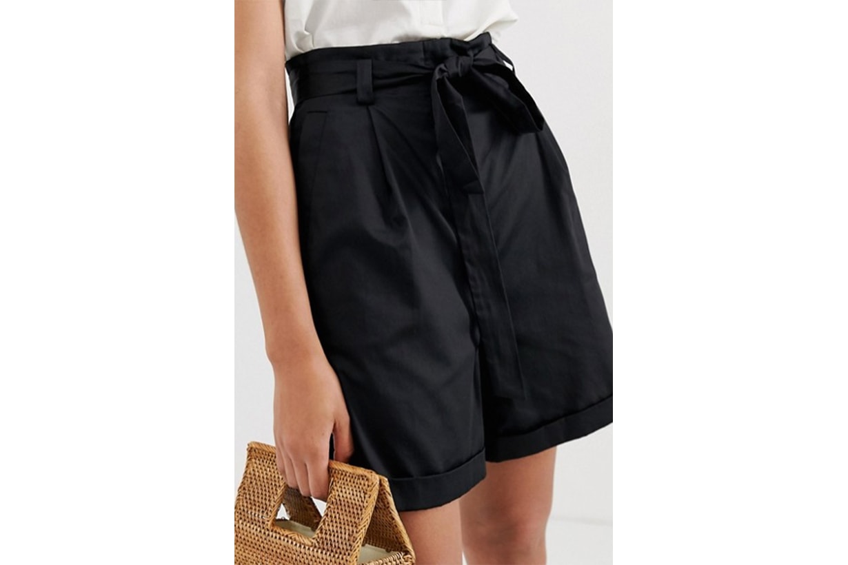 & Other Stories High Waisted Tie Shorts in Black
