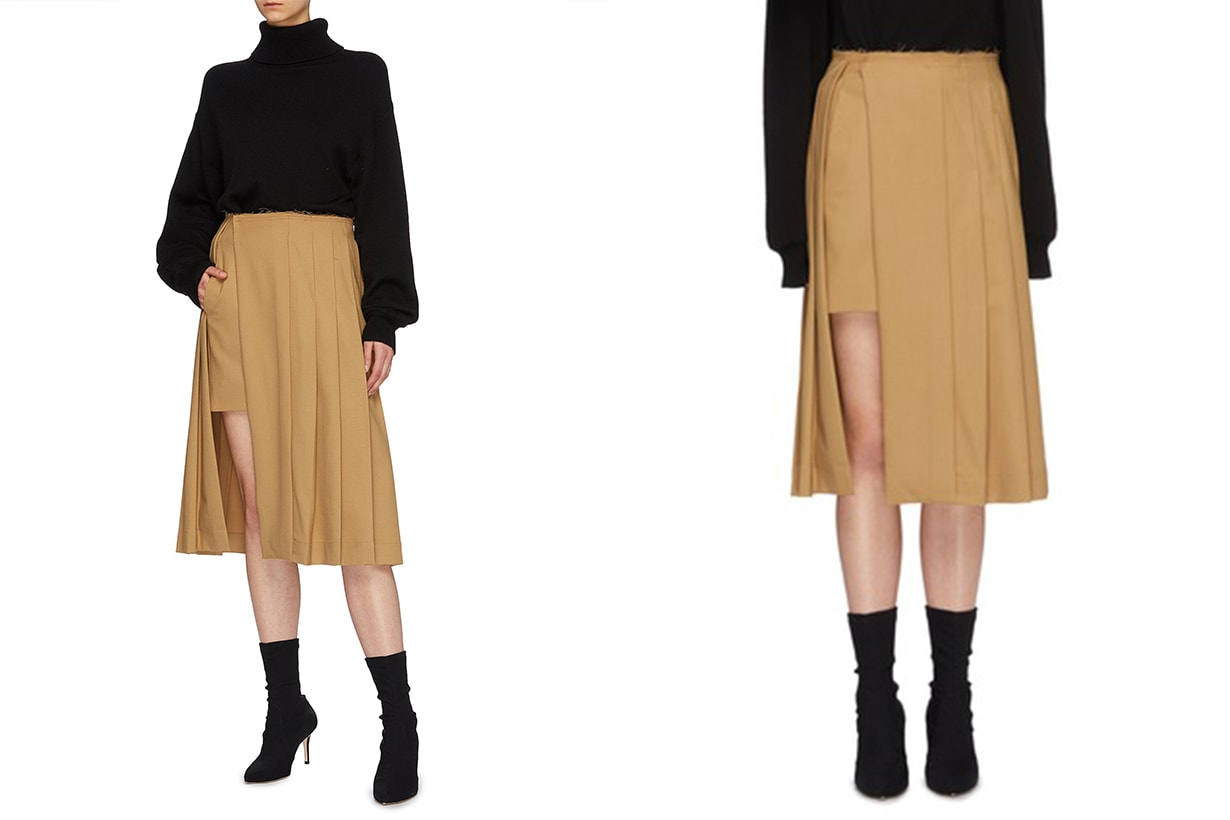 Pleated Overlay Twill Skirt