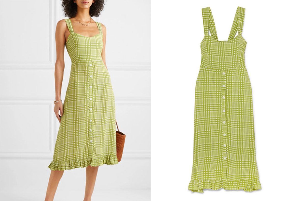Yasmin Shirred Checked Crepe Midi Dress