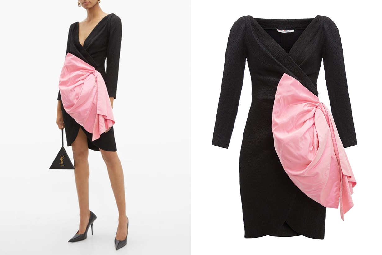 YSL 1987 Bow-Embellished Cloqué Wrap Dress