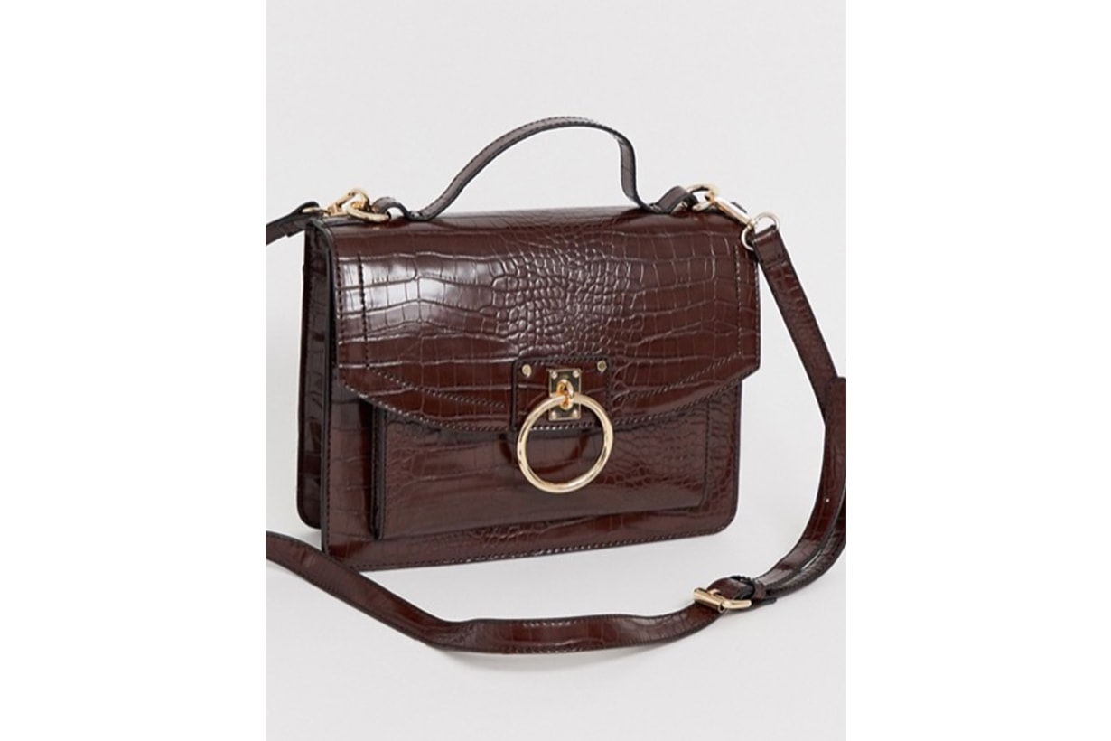 ASOS DESIGN Croc Satchel with Ring Detail