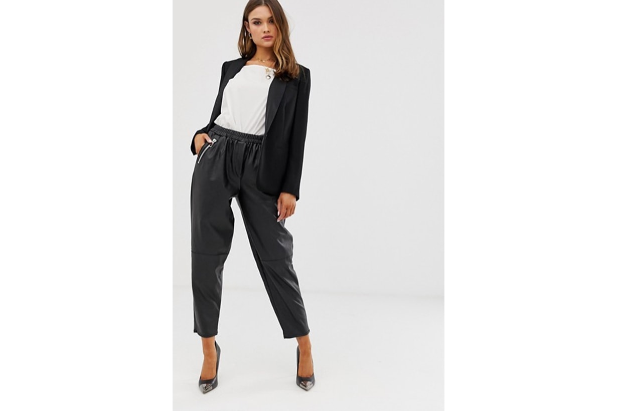 ASOS DESIGN Tapered Leather Look Trousers