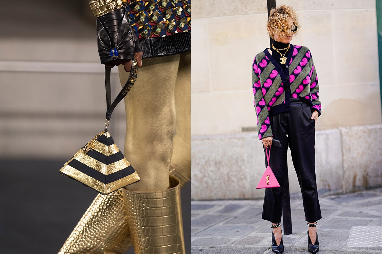 Chanel and Saint Laurent Pyramid Shaped Purses Runway Street Style