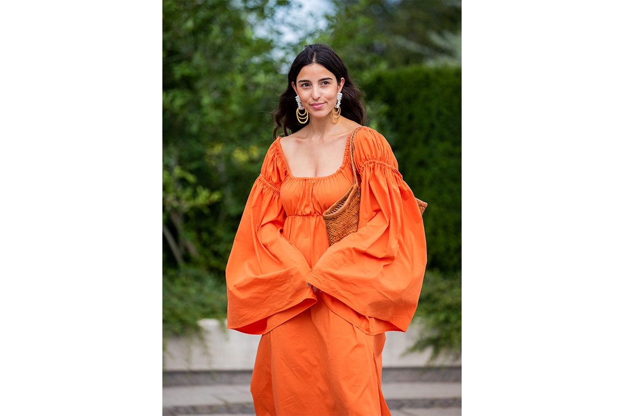 Statement Sleeves Orange Dress Street Style