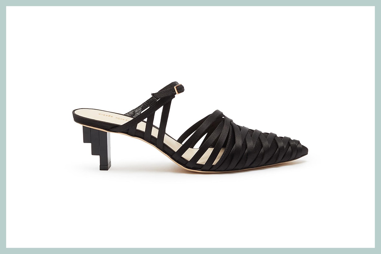 Cult Gaia Liora Staggered Heel Strappy Satin Mules