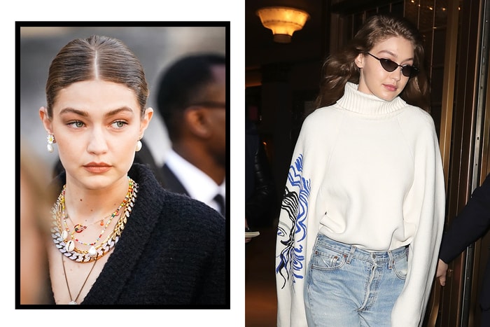 Gigi Hadid 用一件上衣配牛仔褲,襯出隨意又精緻的約會造型!