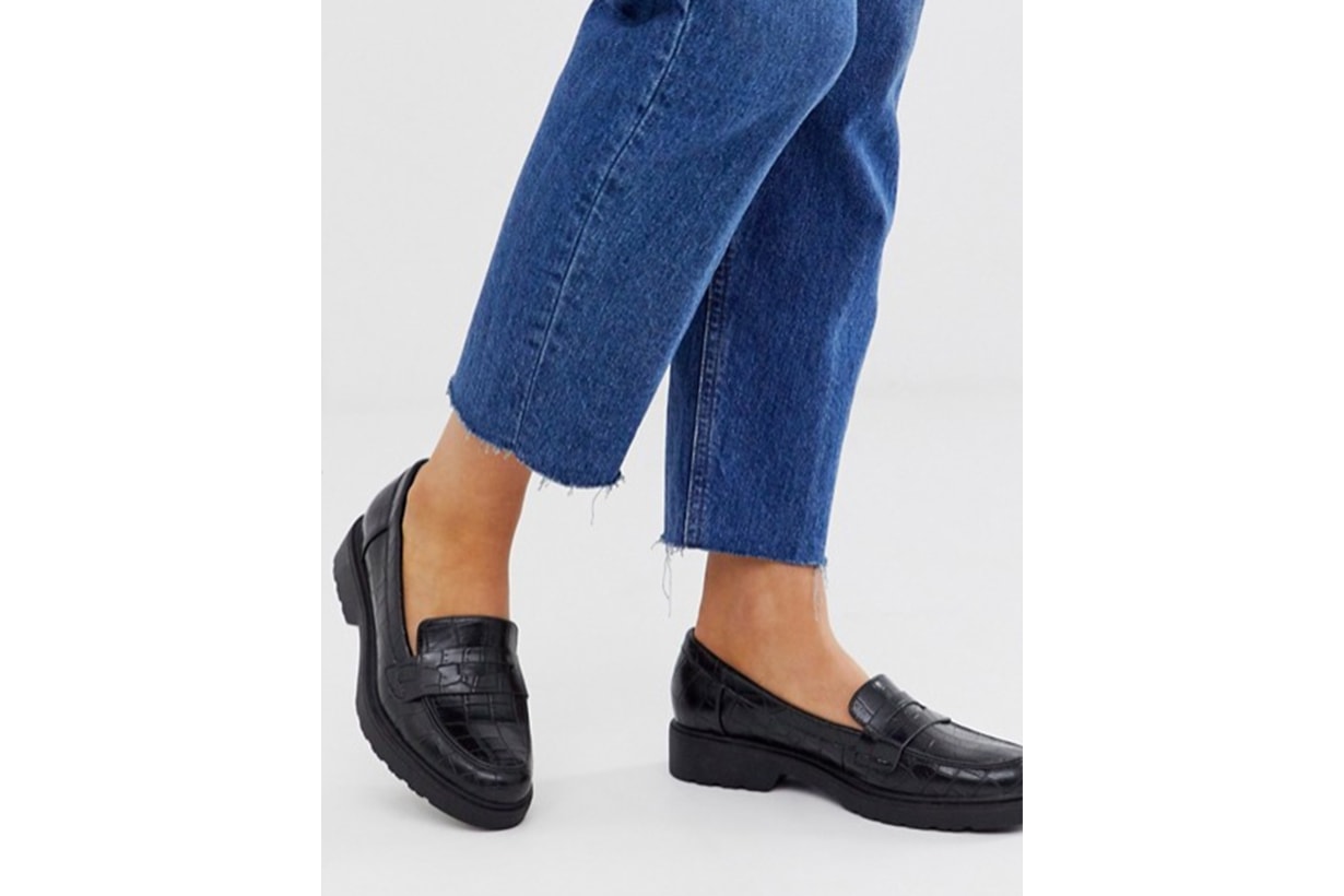 Glamorous Black Croc Effect Chunky Loafers