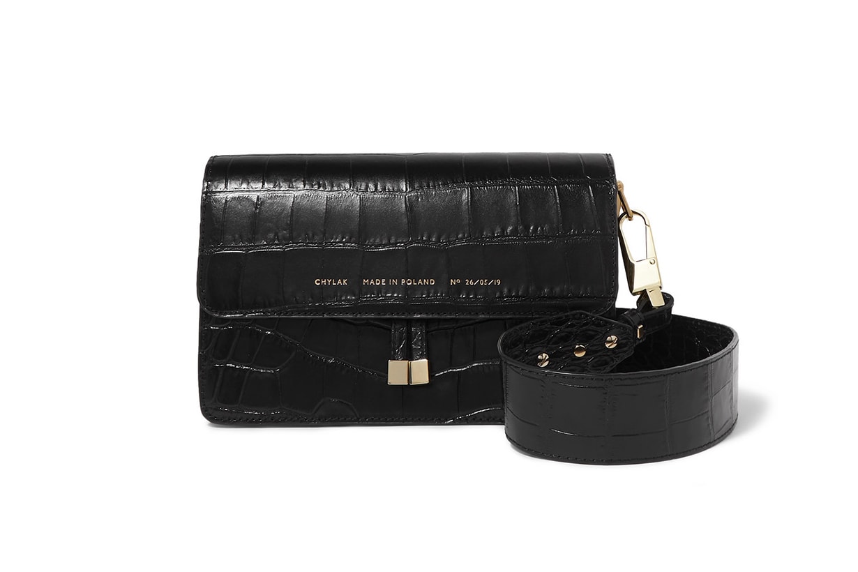 Glossed Croc-Effect Leather Shoulder Bag