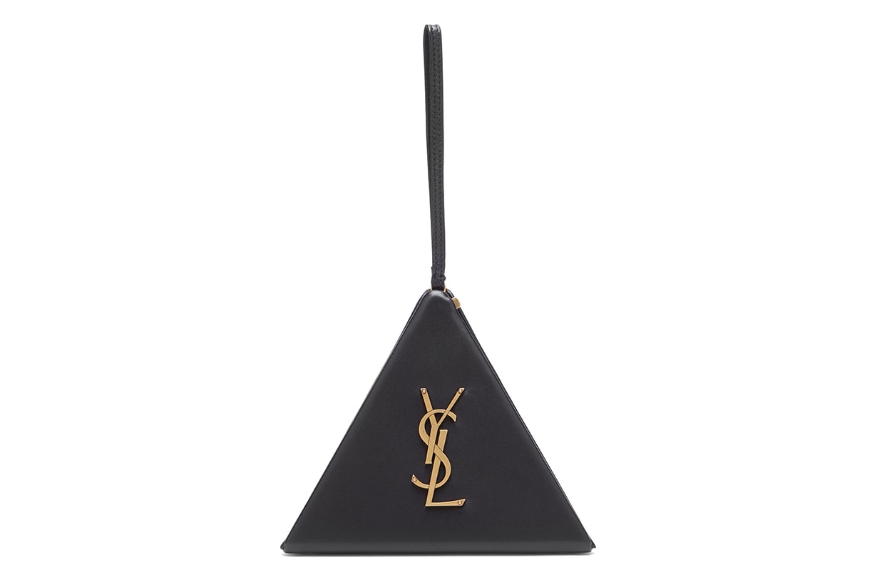 Logo-Plaque Pyramid Leather Wristlet Clutch