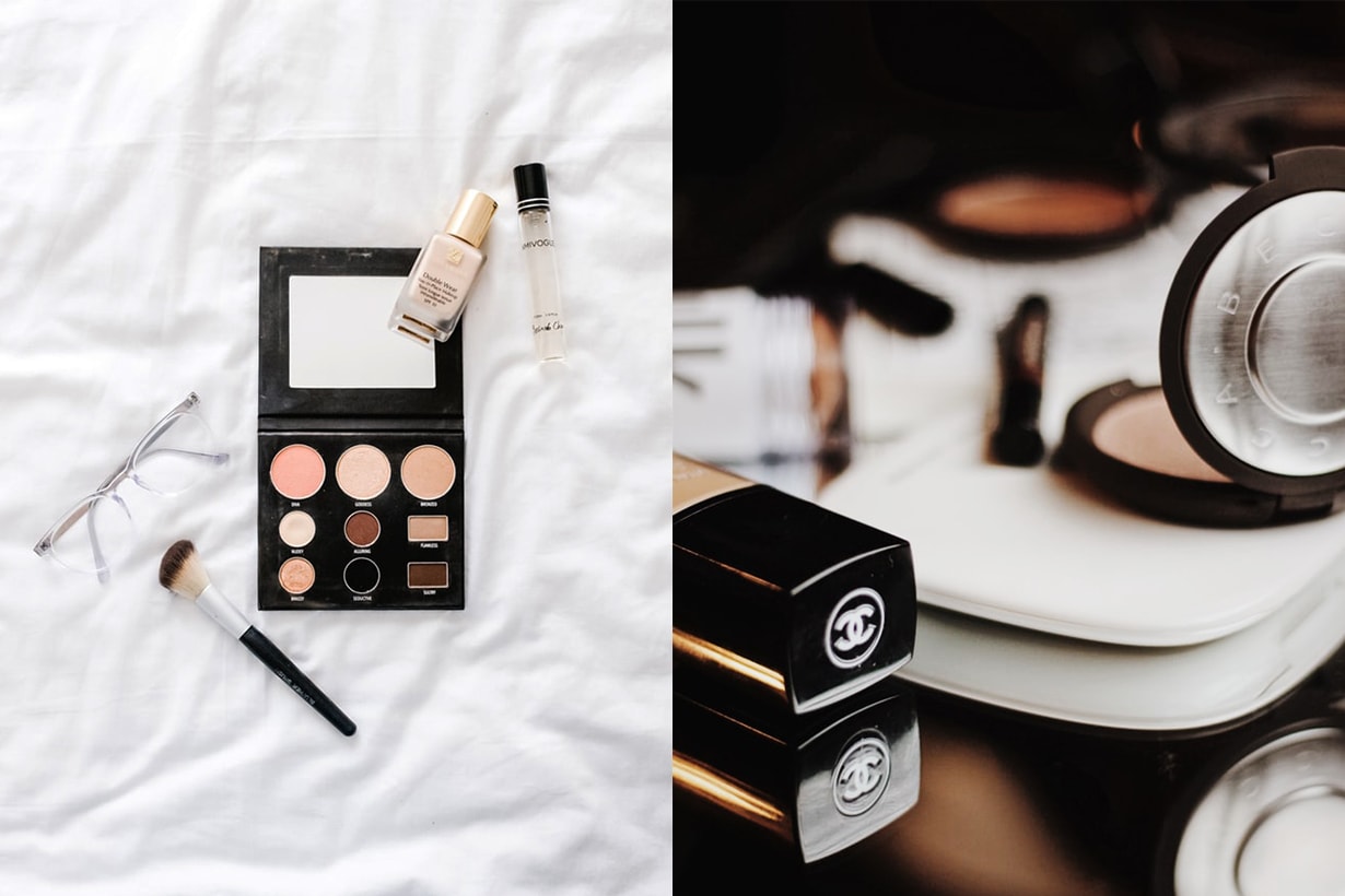 Makeup Products On Bed and Desk