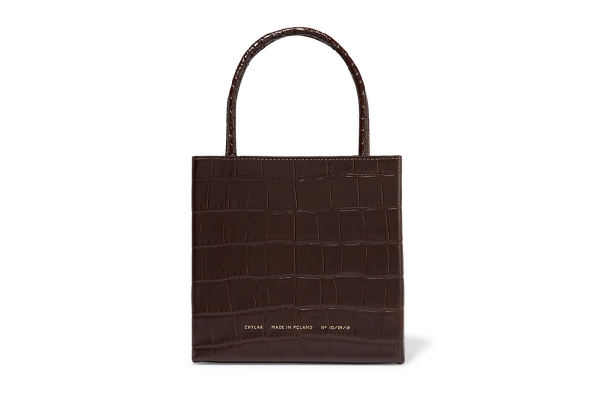 Square Gossed Croc-Effect Leather Tote
