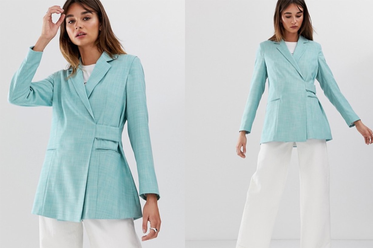 Tab Detail Textured Suit Jacket