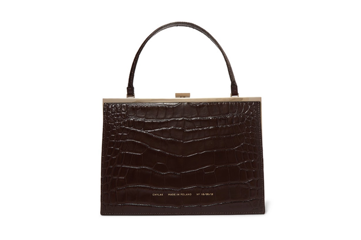 Vintage Clasp Croc-Effect Leather Tote