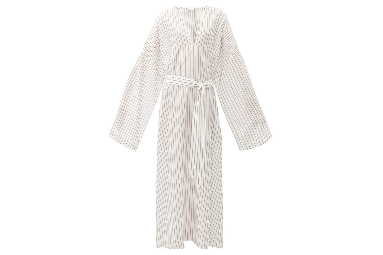 Wide-Sleeve Striped Sheer-Cotton Beach Dress