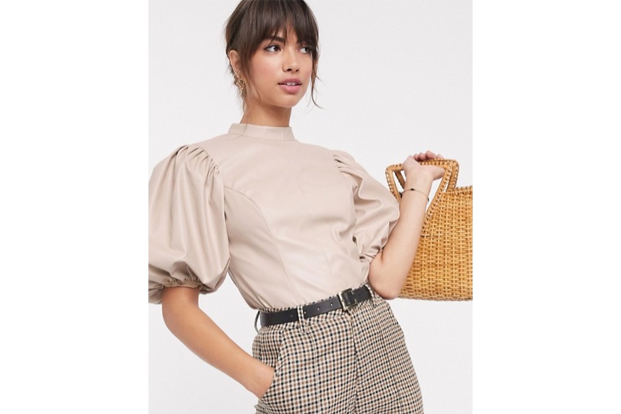 ASOS DESIGN Top with Puff Sleeve in PU