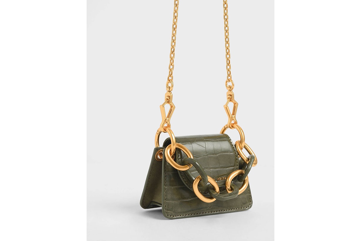 Croc-Effect Chunky Chain Handle Mini Bag