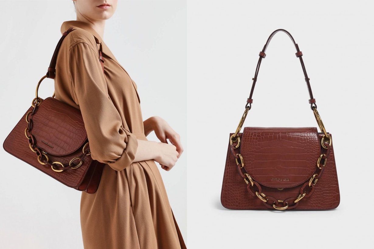 Croc-Effect Chunky Chain Link Shoulder Bag
