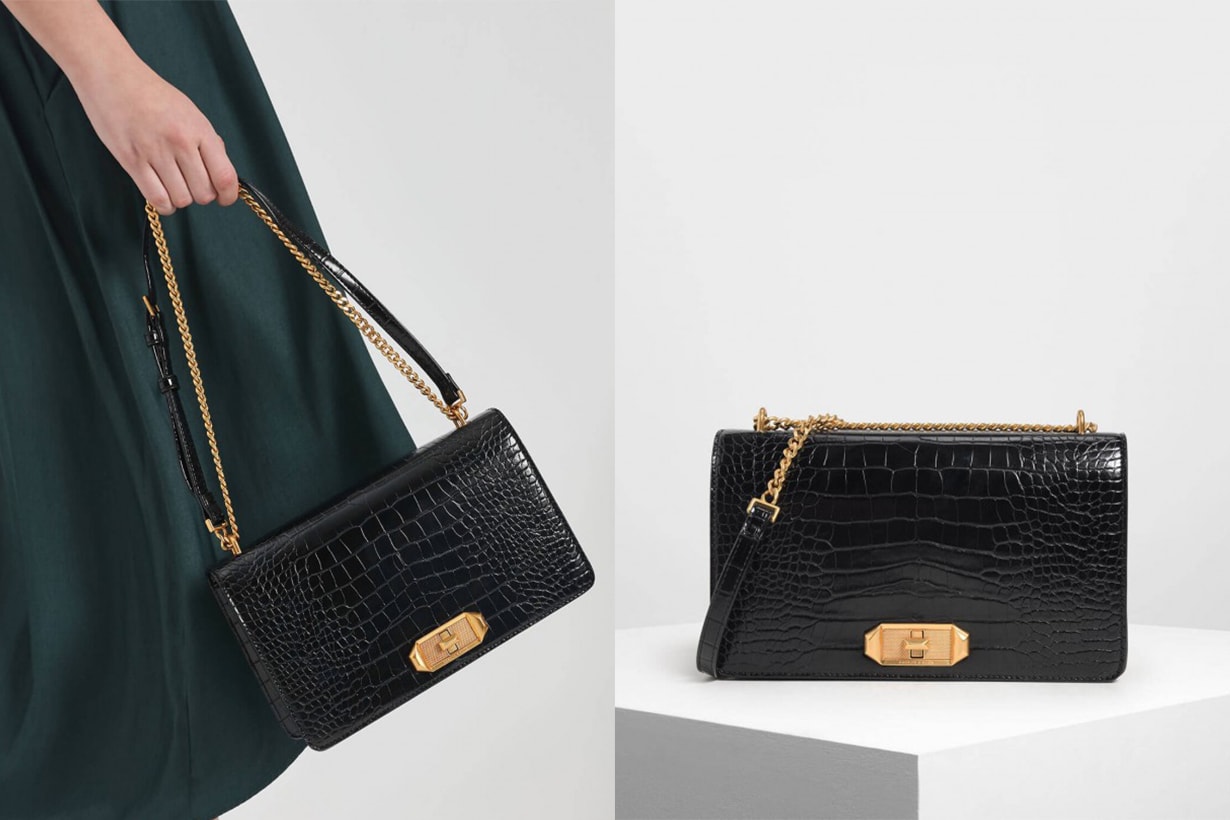 Croc-Effect Turn-Lock Crossbody
