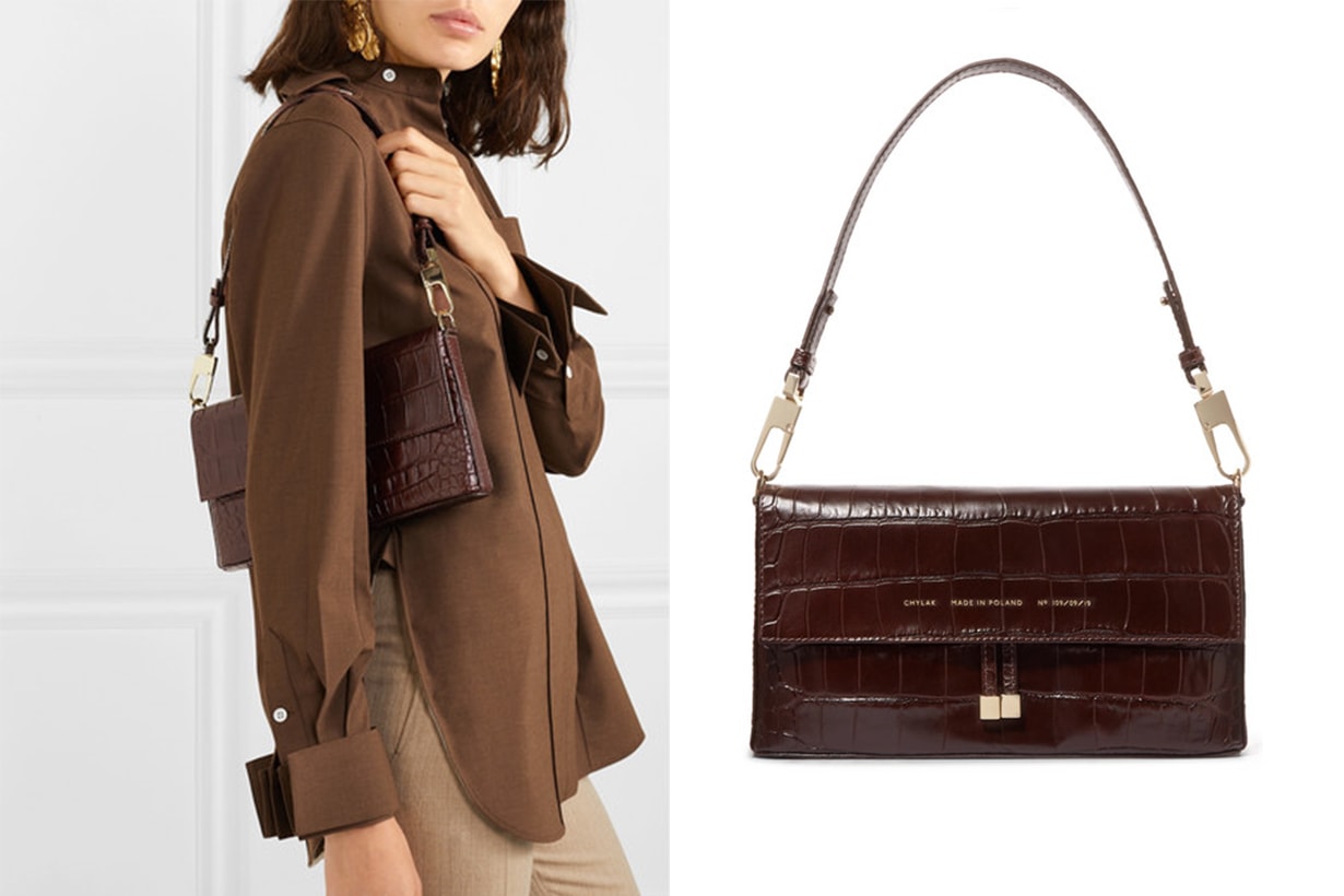 Flap Croc-Effect Leather Shoulder Bag