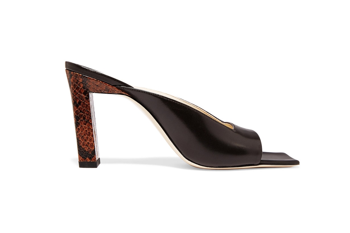 Isa Smooth and Snake-Effect Leather Mules
