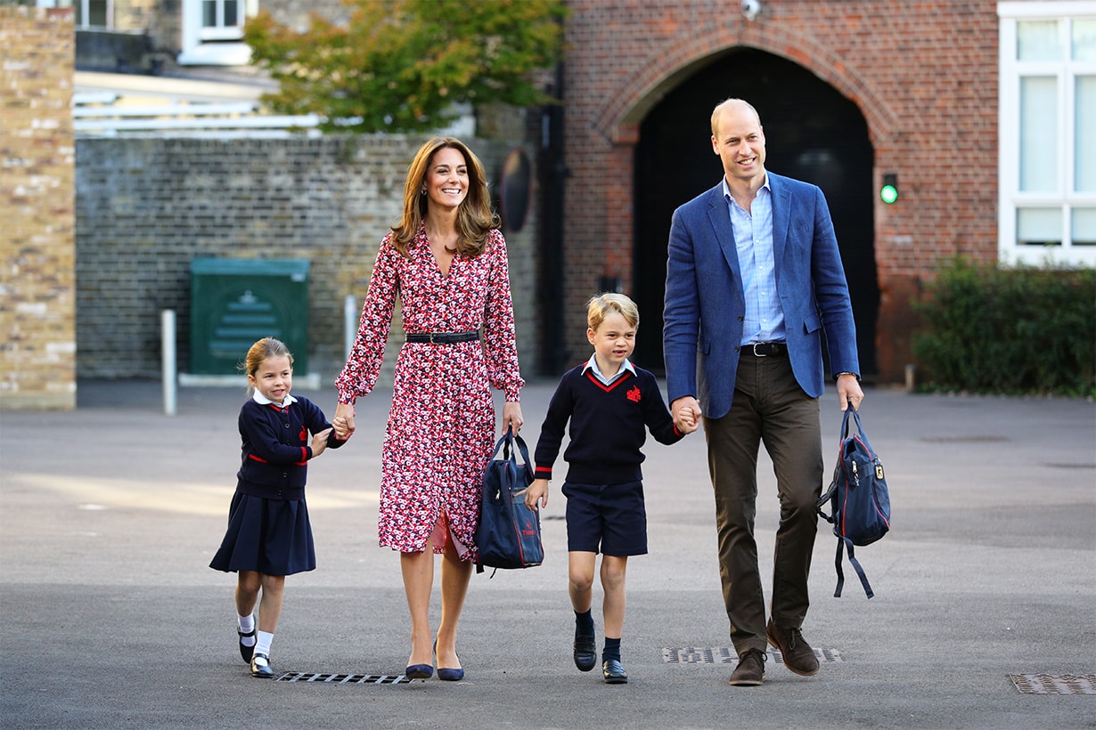 Kate Middleton Princess Charlotte Prince George Prince William go to school royal babies royal siblings British royal family