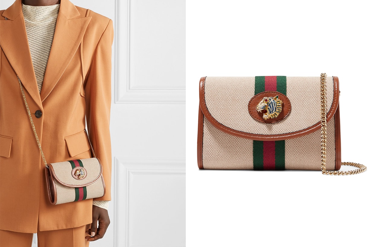 Rajah Mini Embellished Leather-Trimmed Canvas Shoulder Bag