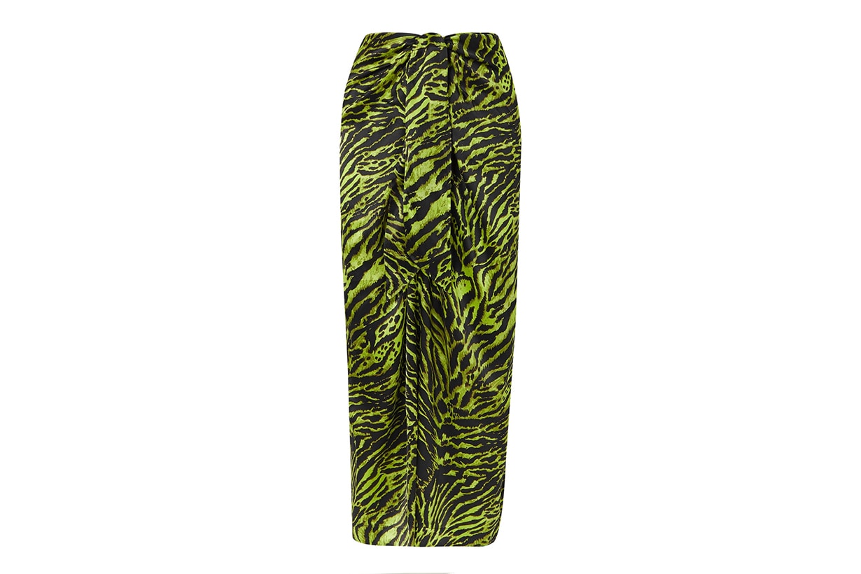 Tie-Front Tiger-Print Silk-Blend Satin Midi Skirt