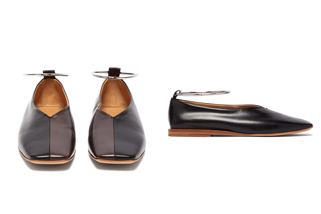 Two-Tone Square-Toe Leather Ballet Flats