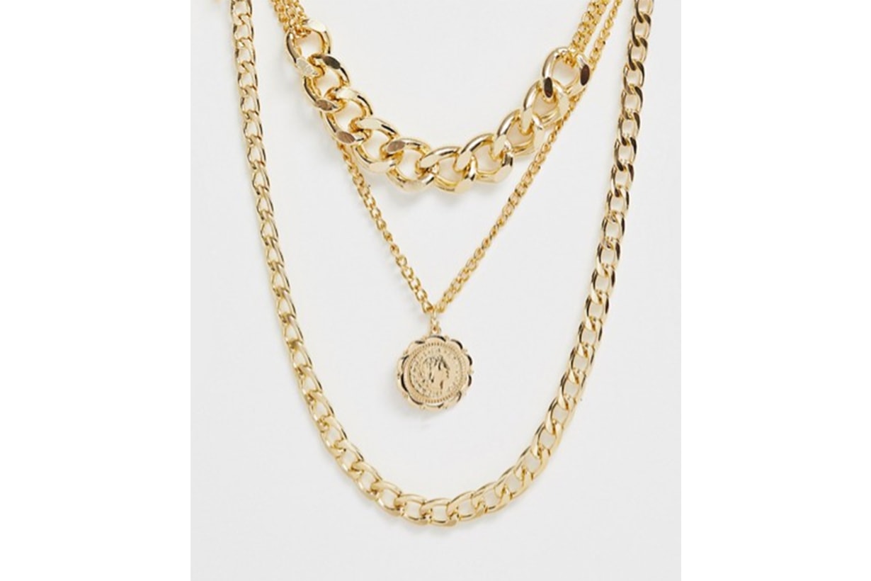 Ashiana Gold Multi Layered Chunky Chain and Pendant Necklace