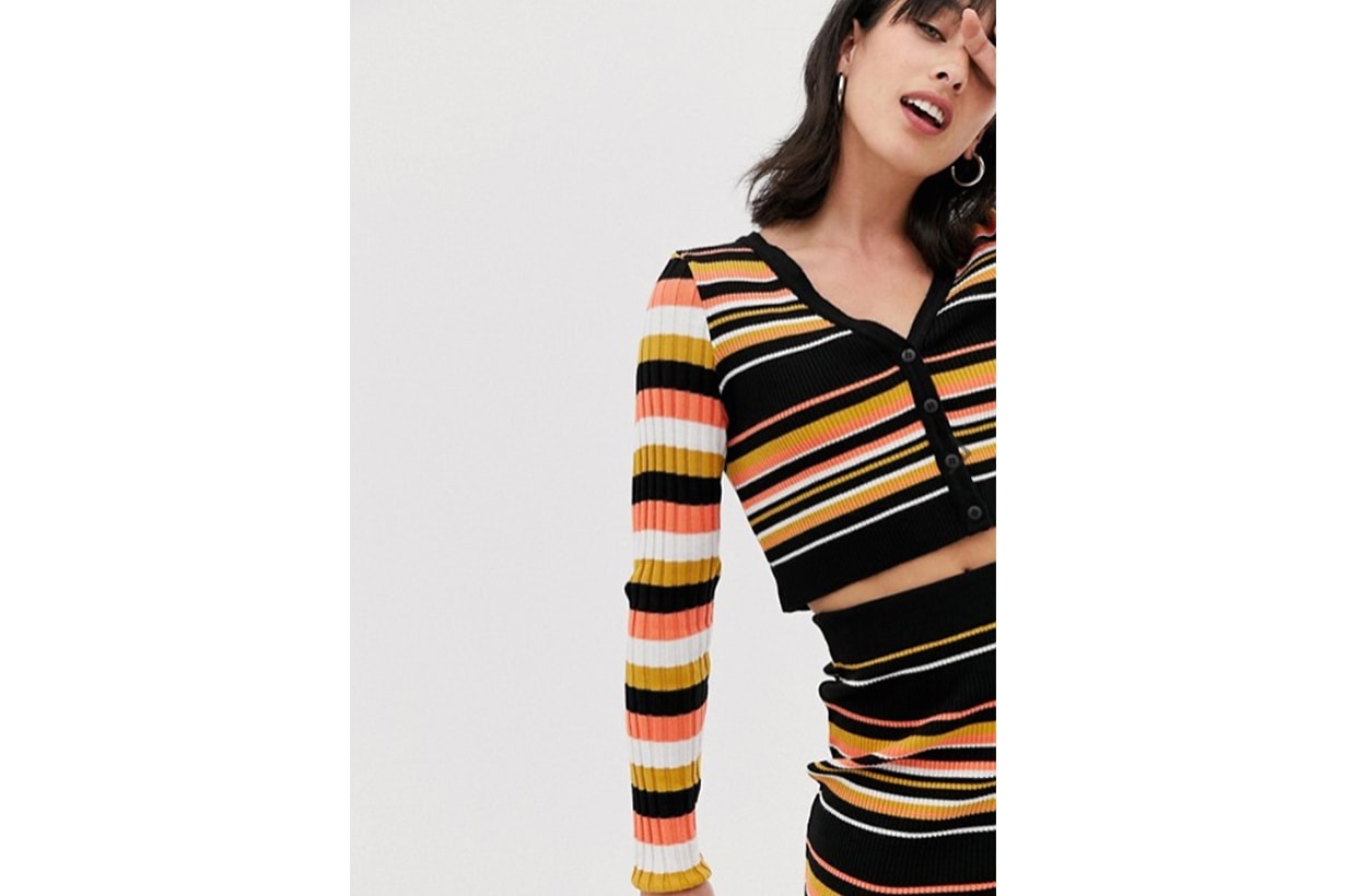 ASOS DESIGN Co-ord Skinny Rib Crop Cardigan in Stripe