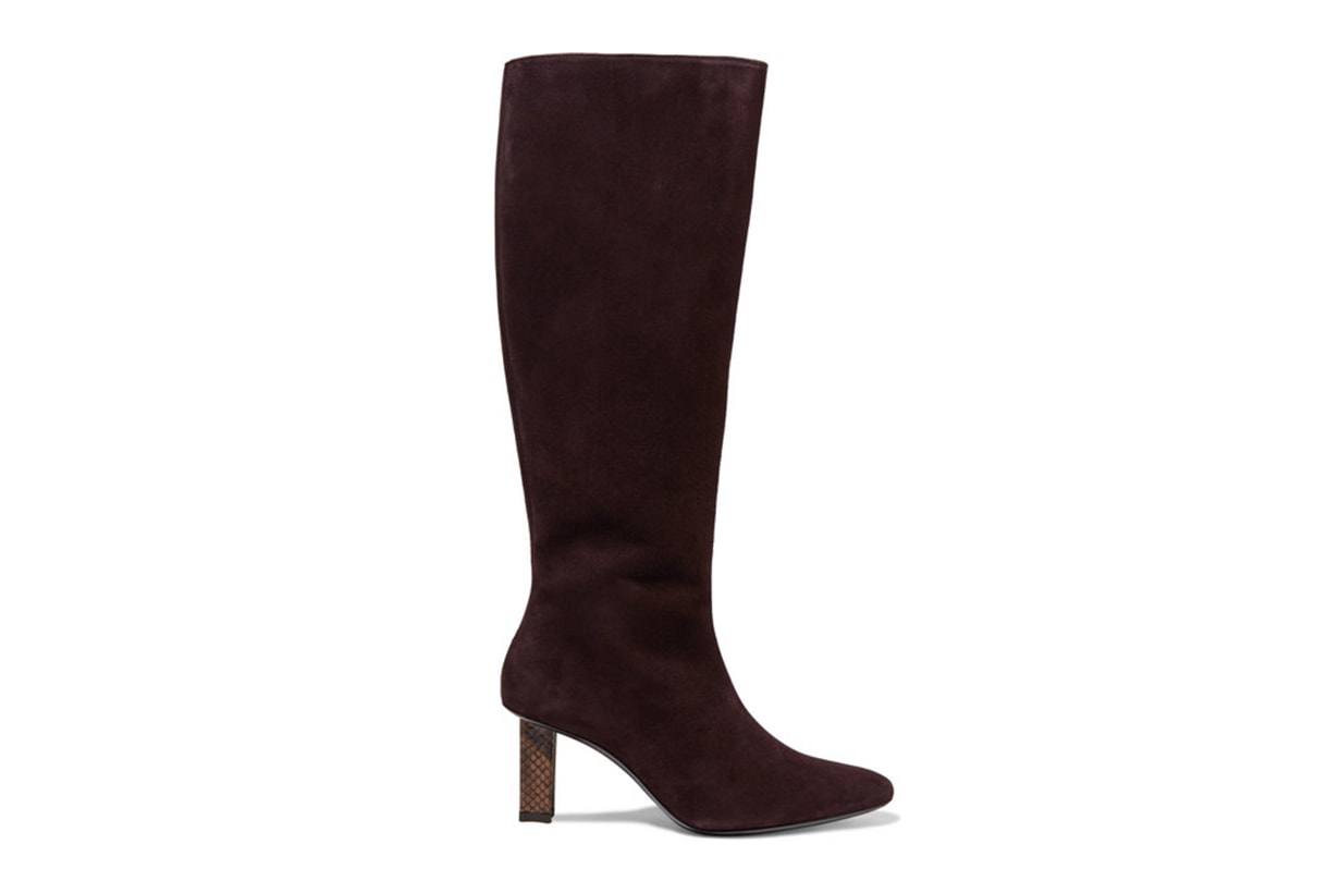 Benny Snake-Effect Leather-Trimmed Suede Knee Boots
