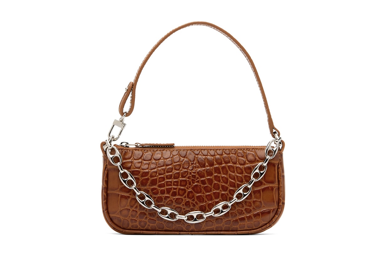 BY FAR Tan Croc Mini Rachel Bag